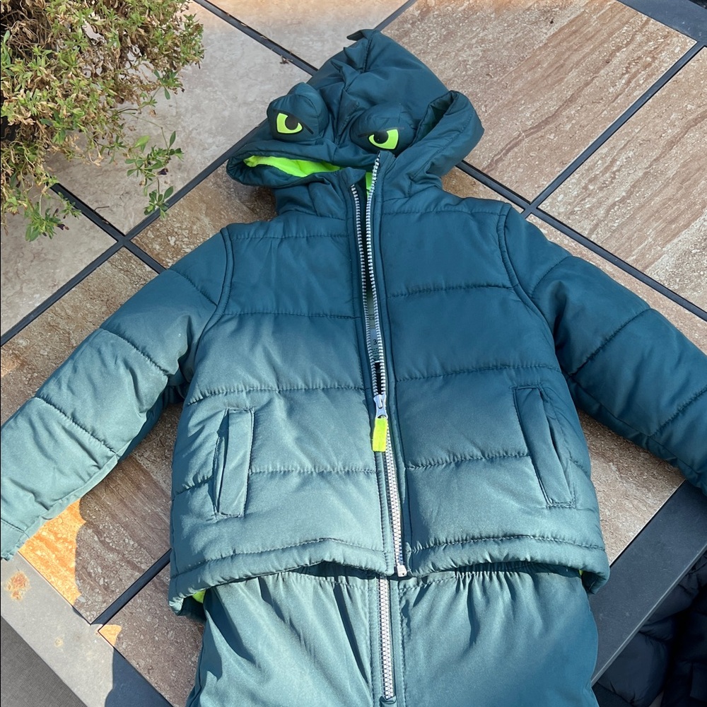 Carter's Green Puffer Jacket with Monster Hood